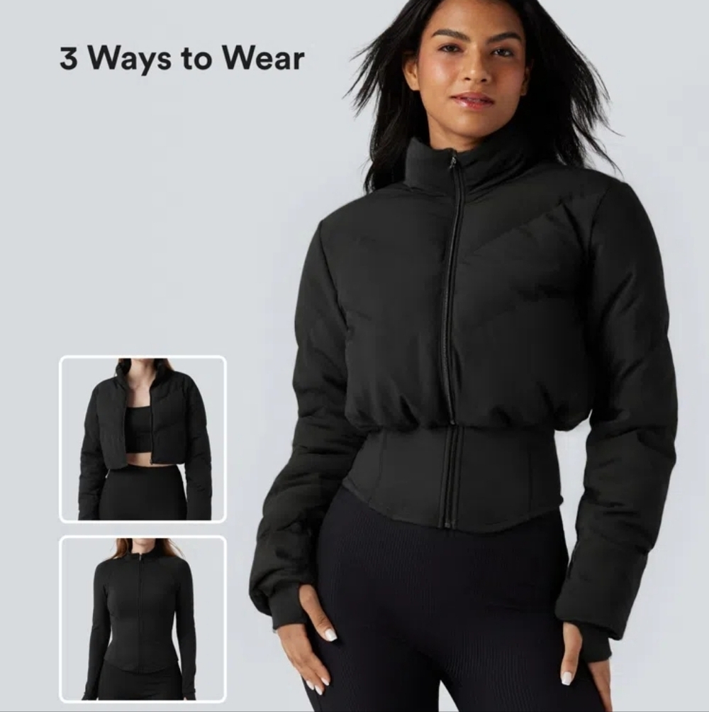 Halara Black 3-in-1 Cropped Puffer Jacket Size Medium NWT